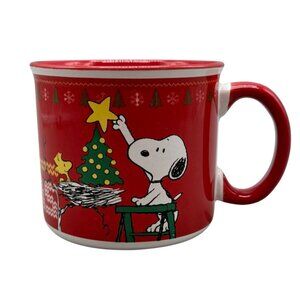 Snoopy Christmas Coffee Mug Gibson Red & White Ceramic Peanuts Holiday READ